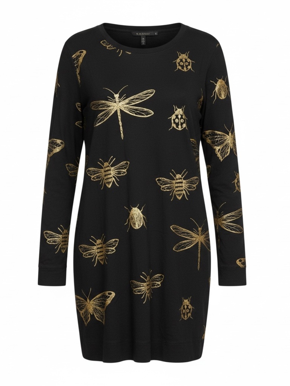 Kensie Black Tee with Metallic Gold Bug Print